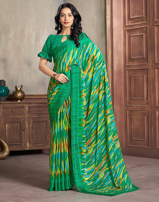 Green Printed Chiffon Saree