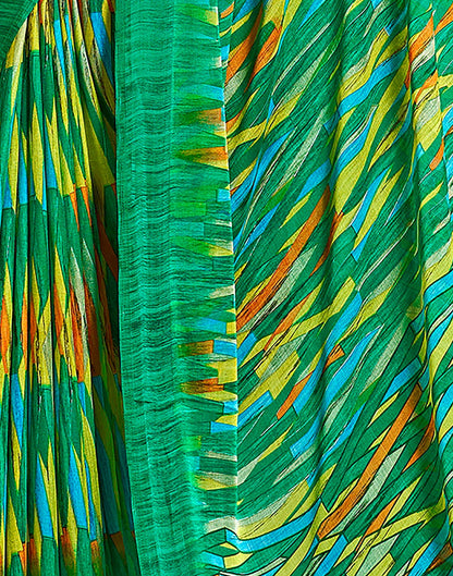 Green Printed Chiffon Saree