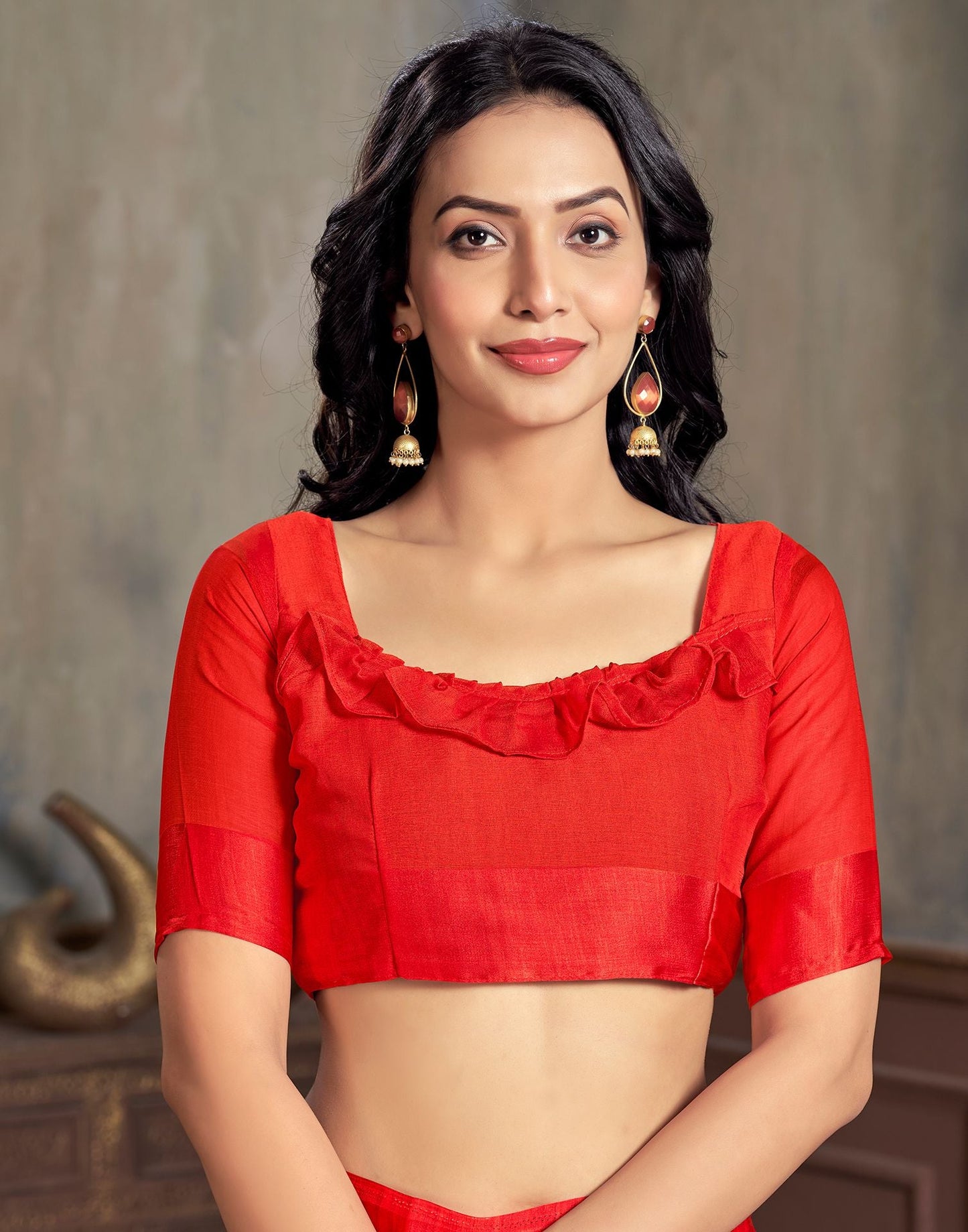 Red Printed Chiffon Saree