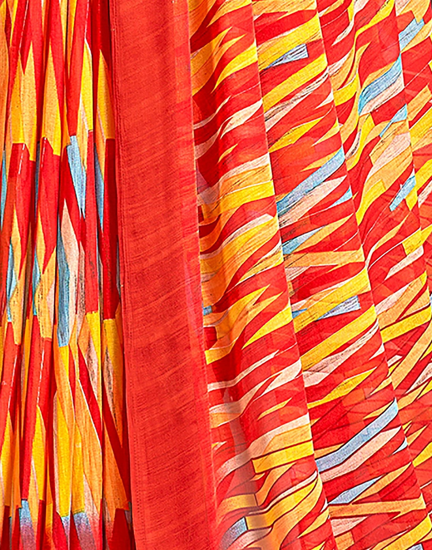 Red Printed Chiffon Saree