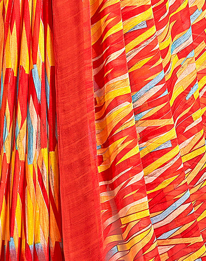 Red Printed Chiffon Saree