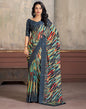 Deep Grey & Multicoloured Printed Chiffon Saree