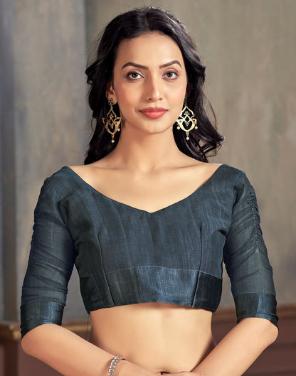 Deep Grey & Multicoloured Printed Chiffon Saree