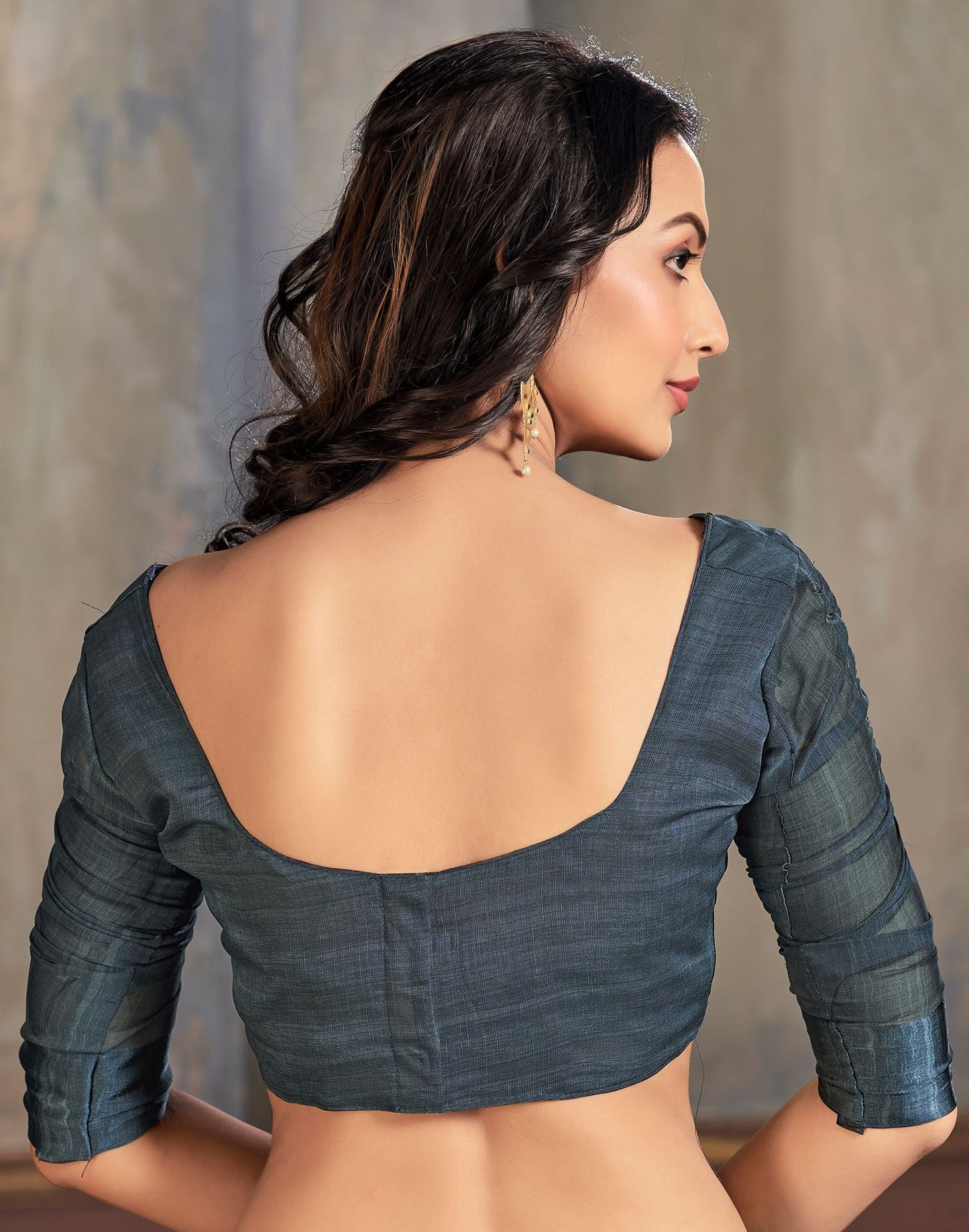 Deep Grey & Multicoloured Printed Chiffon Saree