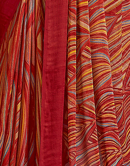 Maroon Printed Chiffon Saree