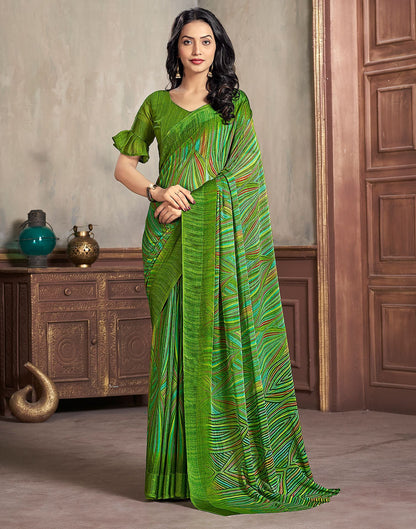 Mehndi Green Printed Chiffon Saree