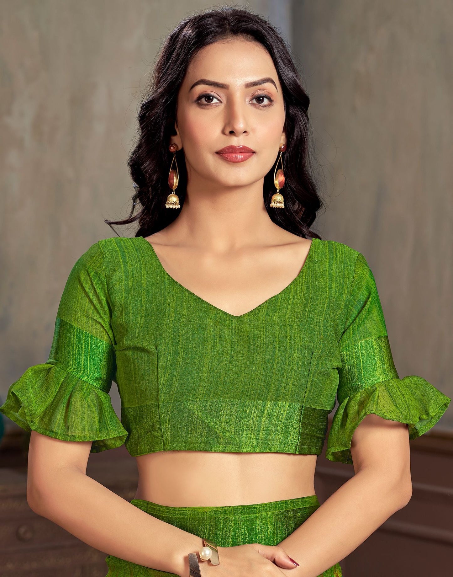 Mehndi Green Printed Chiffon Saree