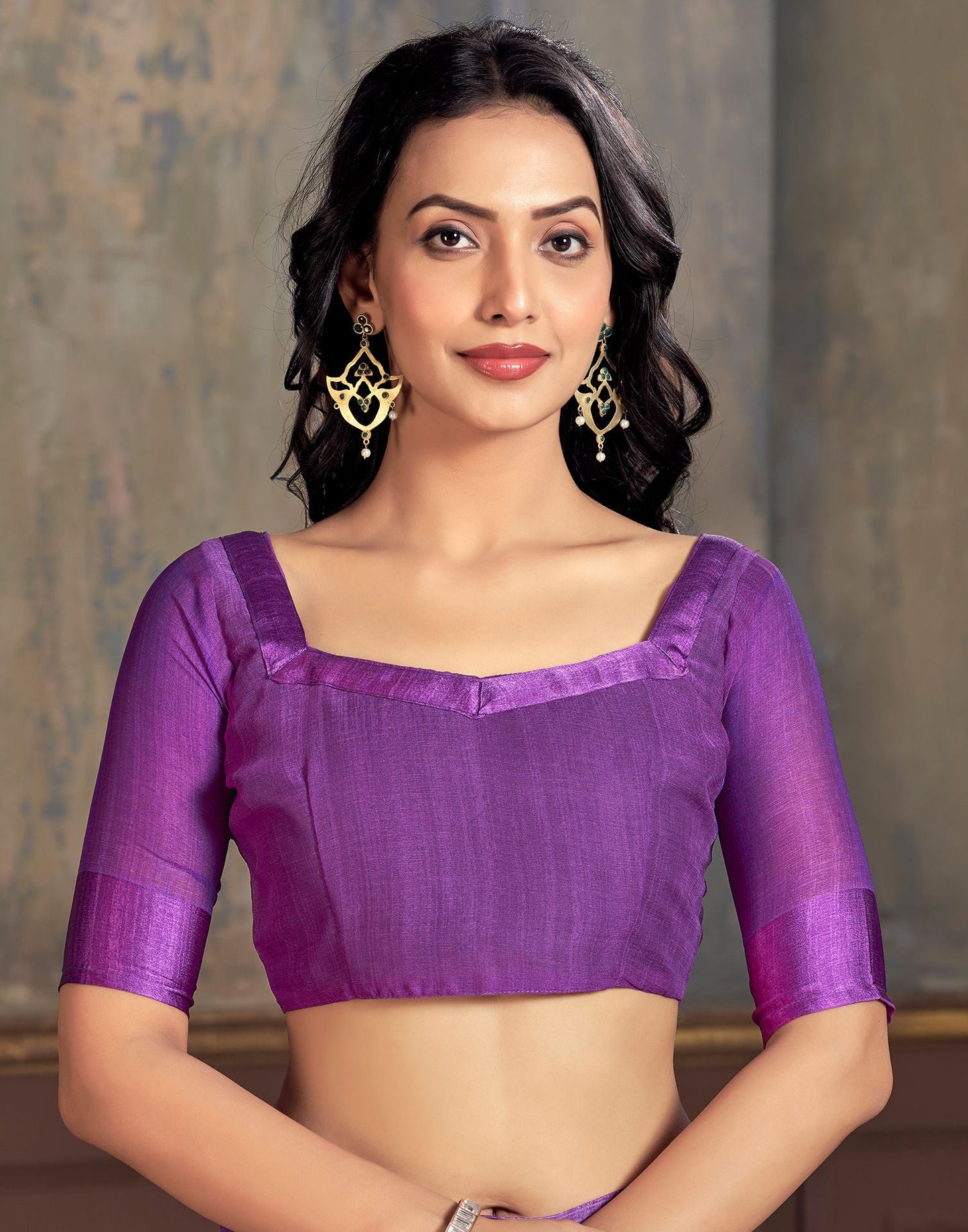 Purple Printed Chiffon Saree