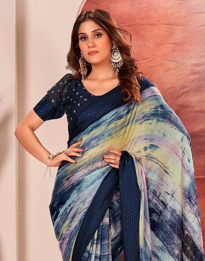 Blue Printed Georgette Saree