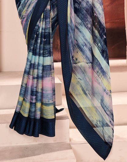 Blue Printed Georgette Saree
