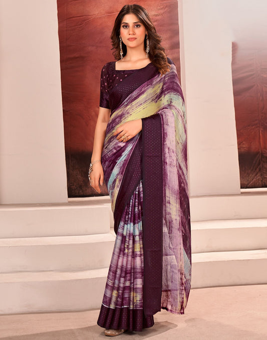 Wine Printed Georgette Saree