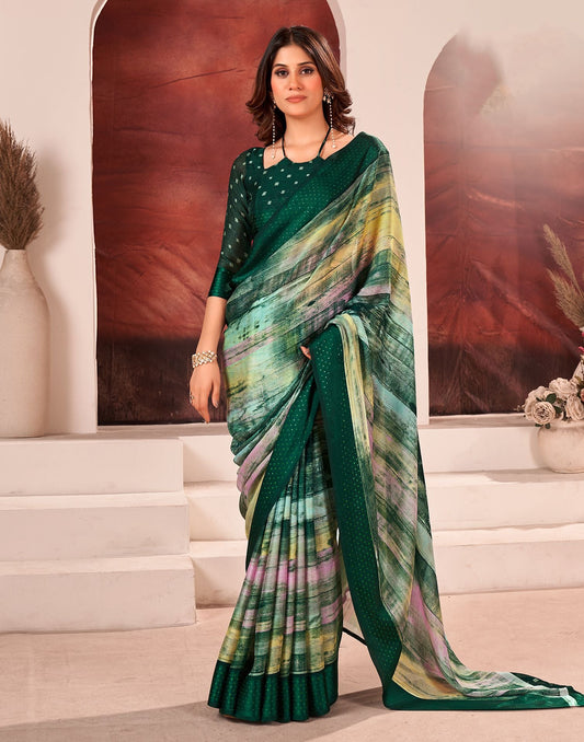 Green Printed Georgette Saree