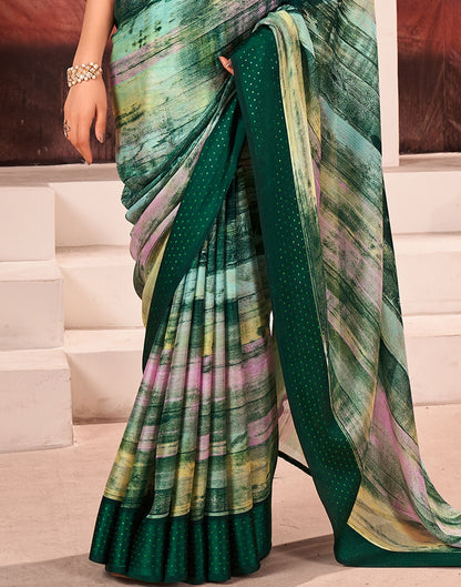 Green Printed Georgette Saree