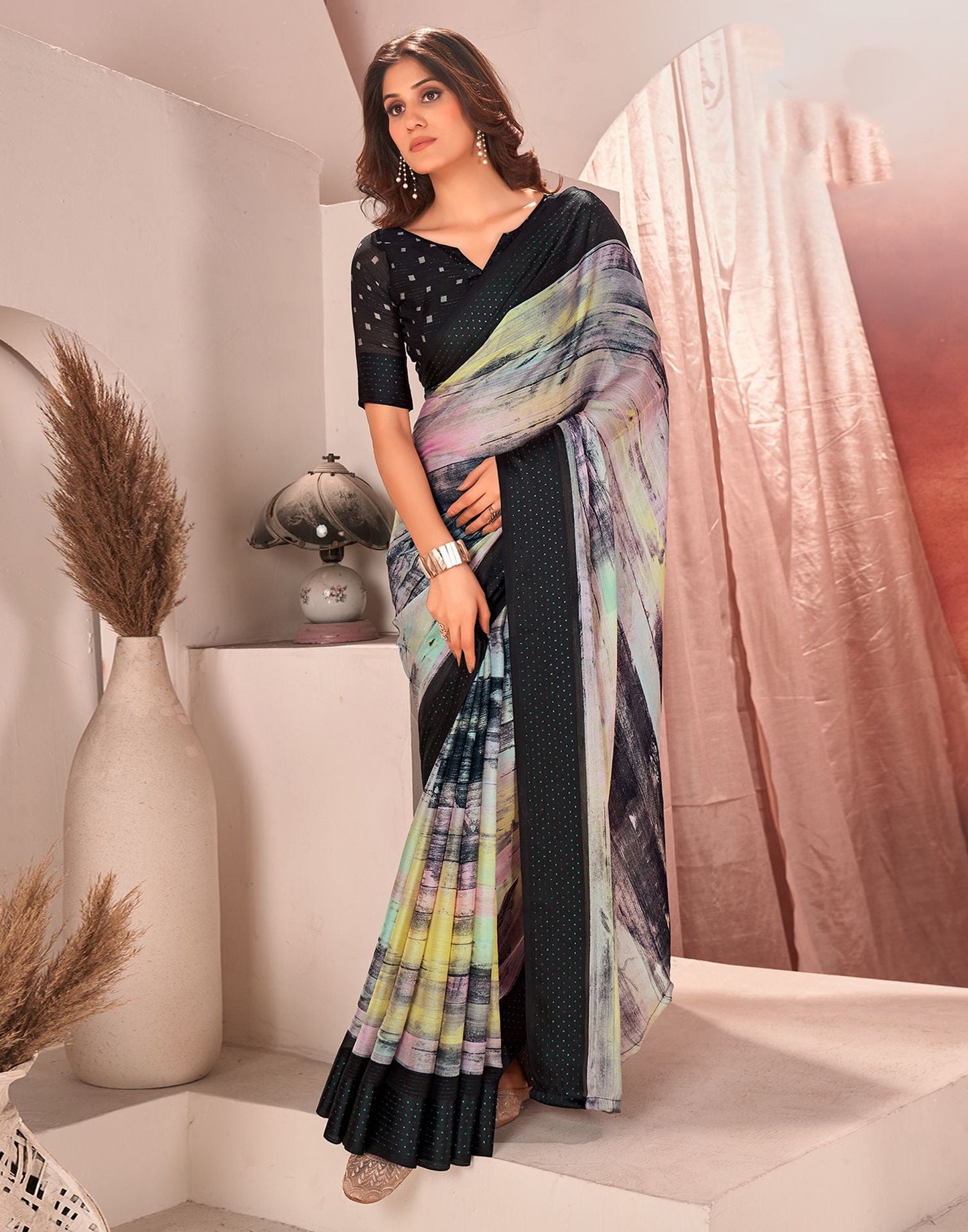 Multicoloured Printed Georgette Saree