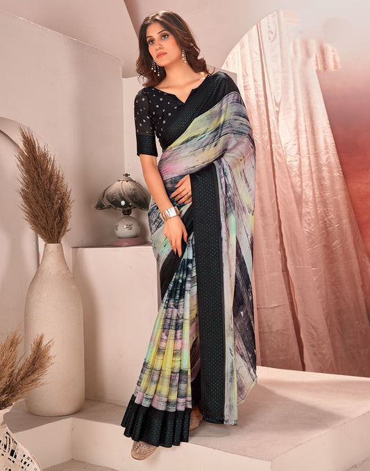 Multicoloured Printed Georgette Saree
