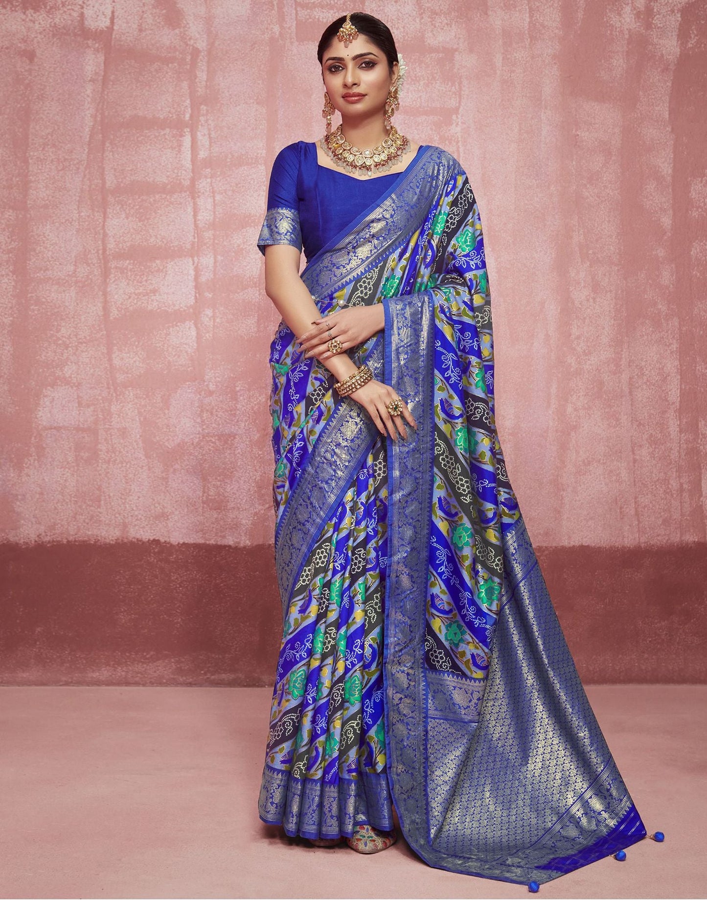 Dark Blue Printed Silk Saree