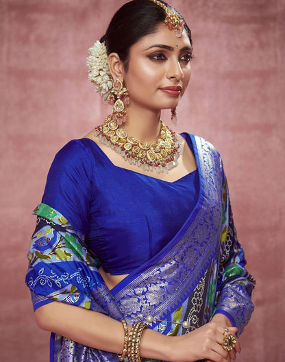 Dark Blue Printed Silk Saree