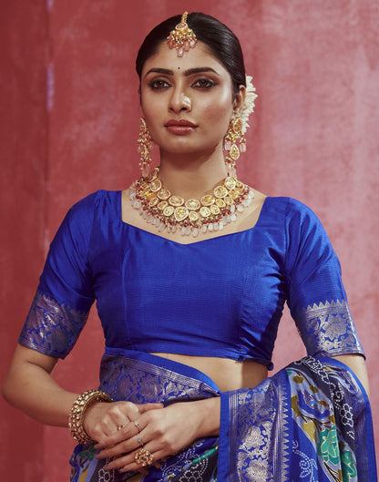 Dark Blue Printed Silk Saree