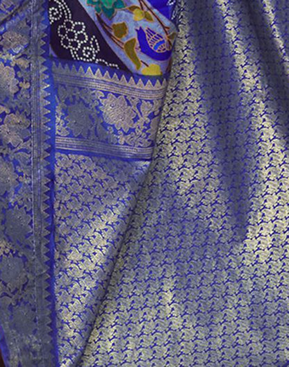 Dark Blue Printed Silk Saree