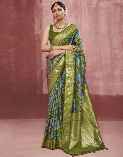 Mehndi Green Printed Silk Saree