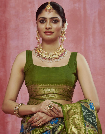 Mehndi Green Printed Silk Saree