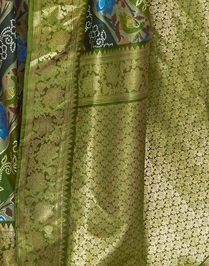Mehndi Green Printed Silk Saree