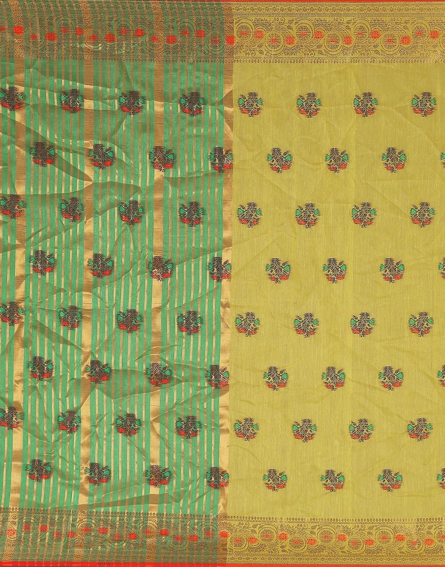 Dark Green Plain Cotton Saree