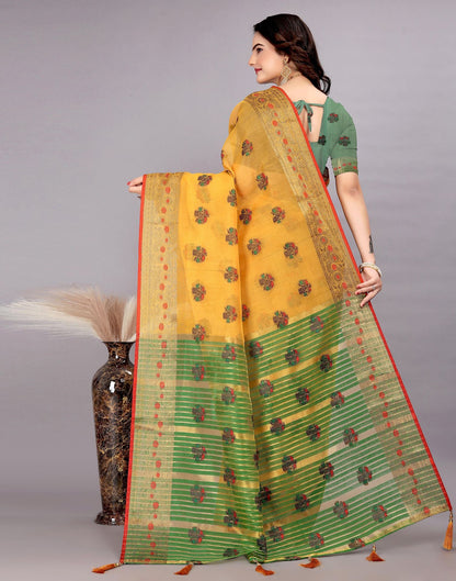Dark Green Plain Cotton Saree