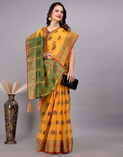 Dark Green Plain Cotton Saree