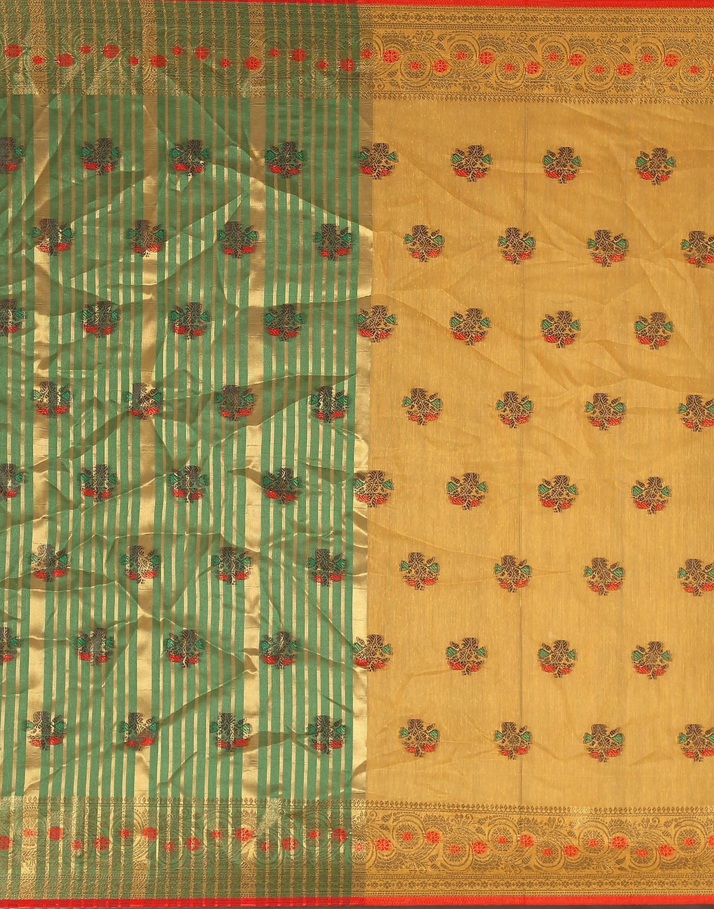 Dark Green Plain Cotton Saree