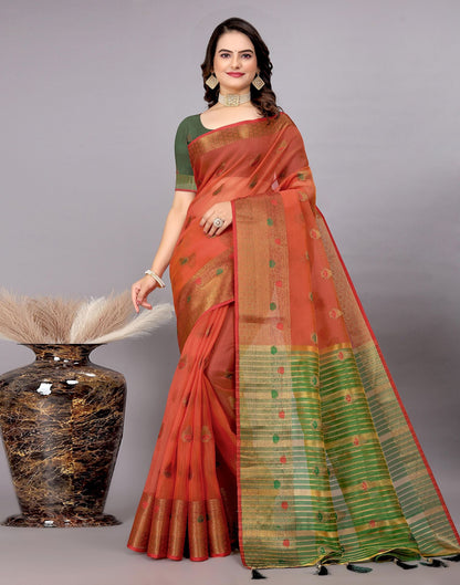 Dark Green Plain Cotton Saree