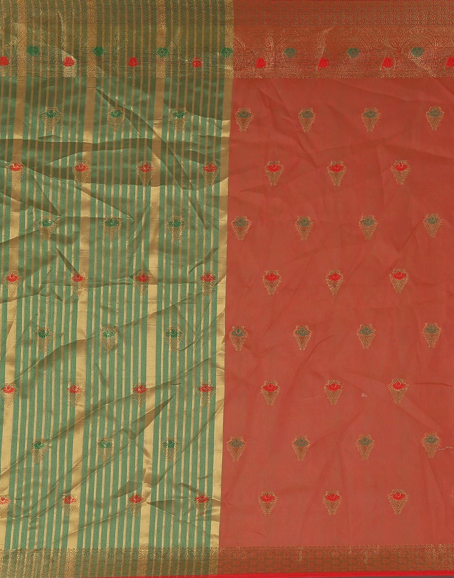 Dark Green Plain Cotton Saree