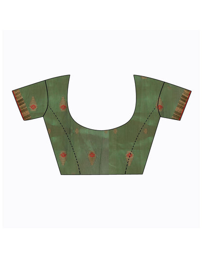 Dark Green Plain Cotton Saree