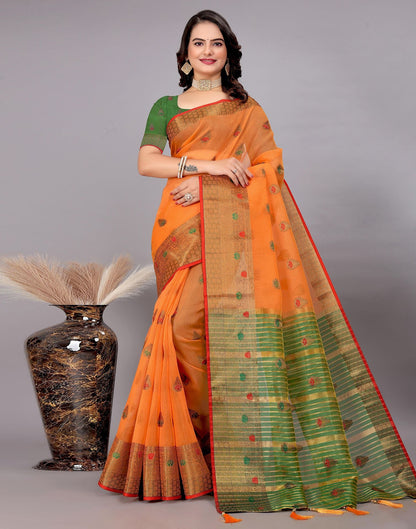 Dark Green Plain Cotton Saree