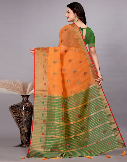 Dark Green Plain Cotton Saree