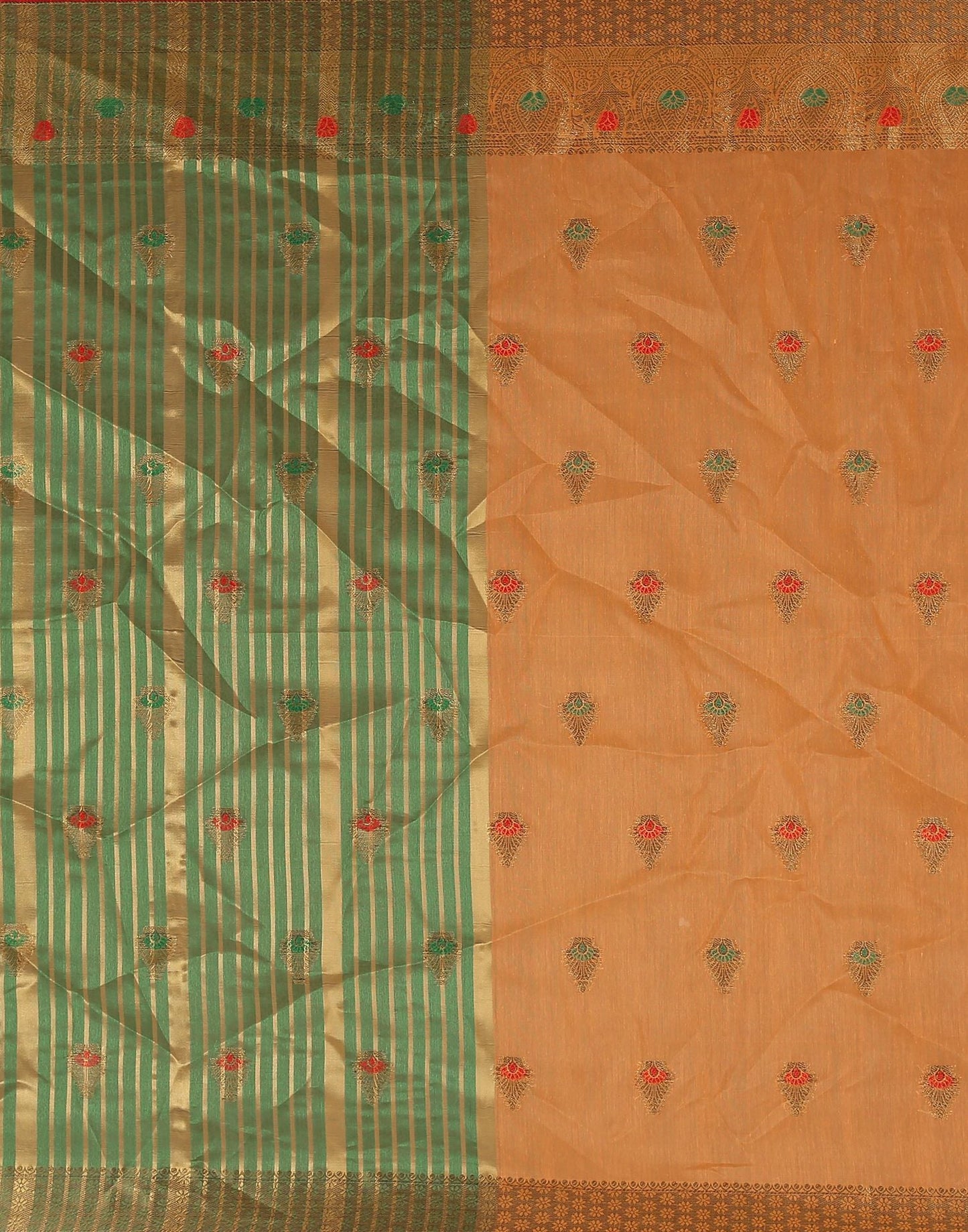 Dark Green Plain Cotton Saree