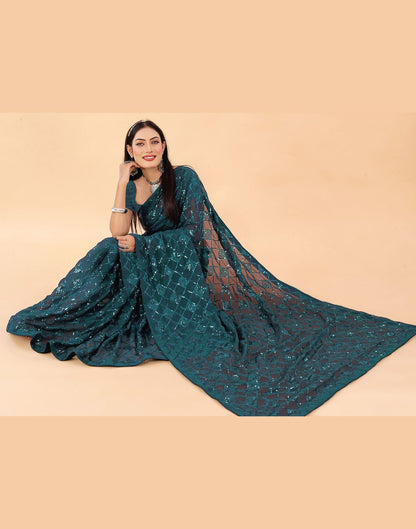 Dark Rama Plain Georgette Saree