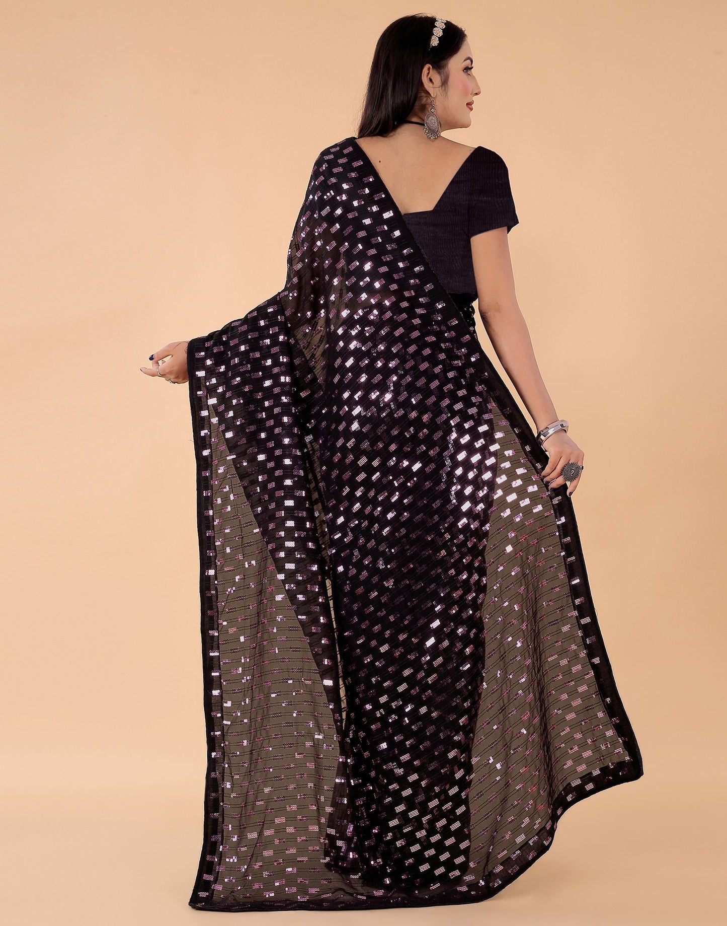 Black Plain Georgette Saree