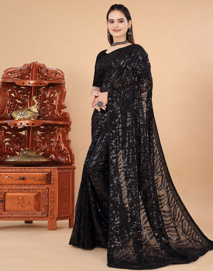 Black Plain Georgette Saree