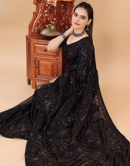 Black Plain Georgette Saree