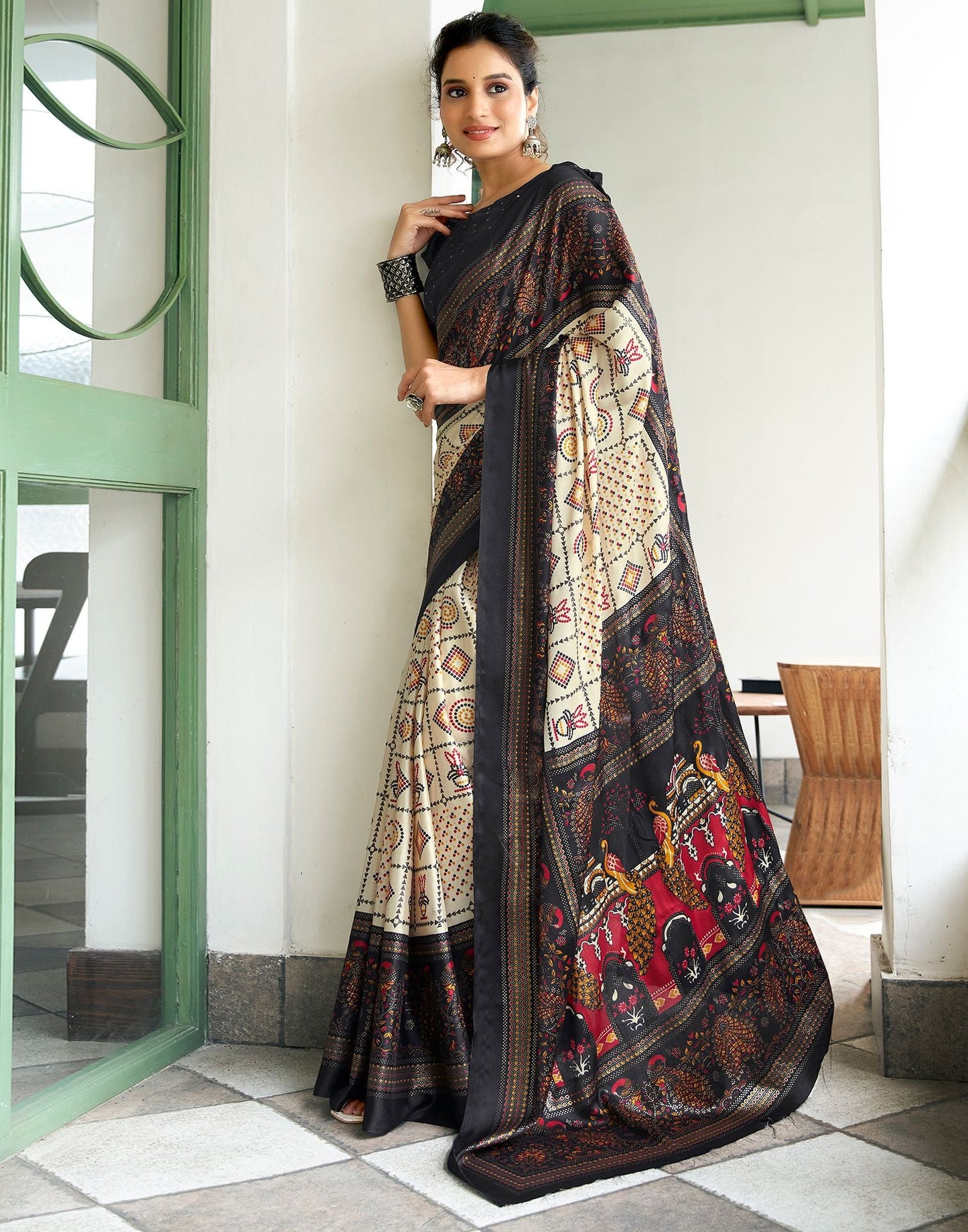 Black Printed Silk Saree