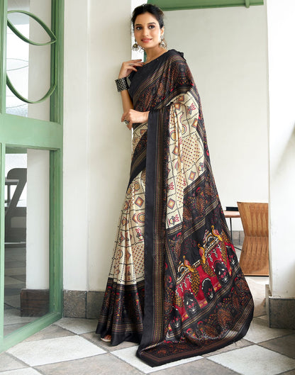 Black Printed Silk Saree