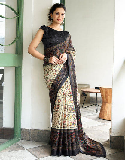 Black Printed Silk Saree