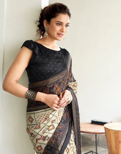 Black Printed Silk Saree