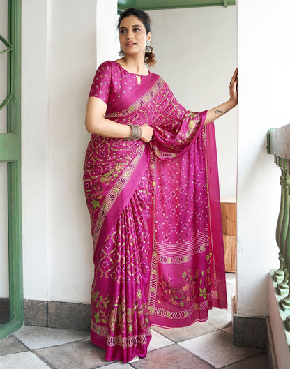 Rani Pink Printed Silk Saree