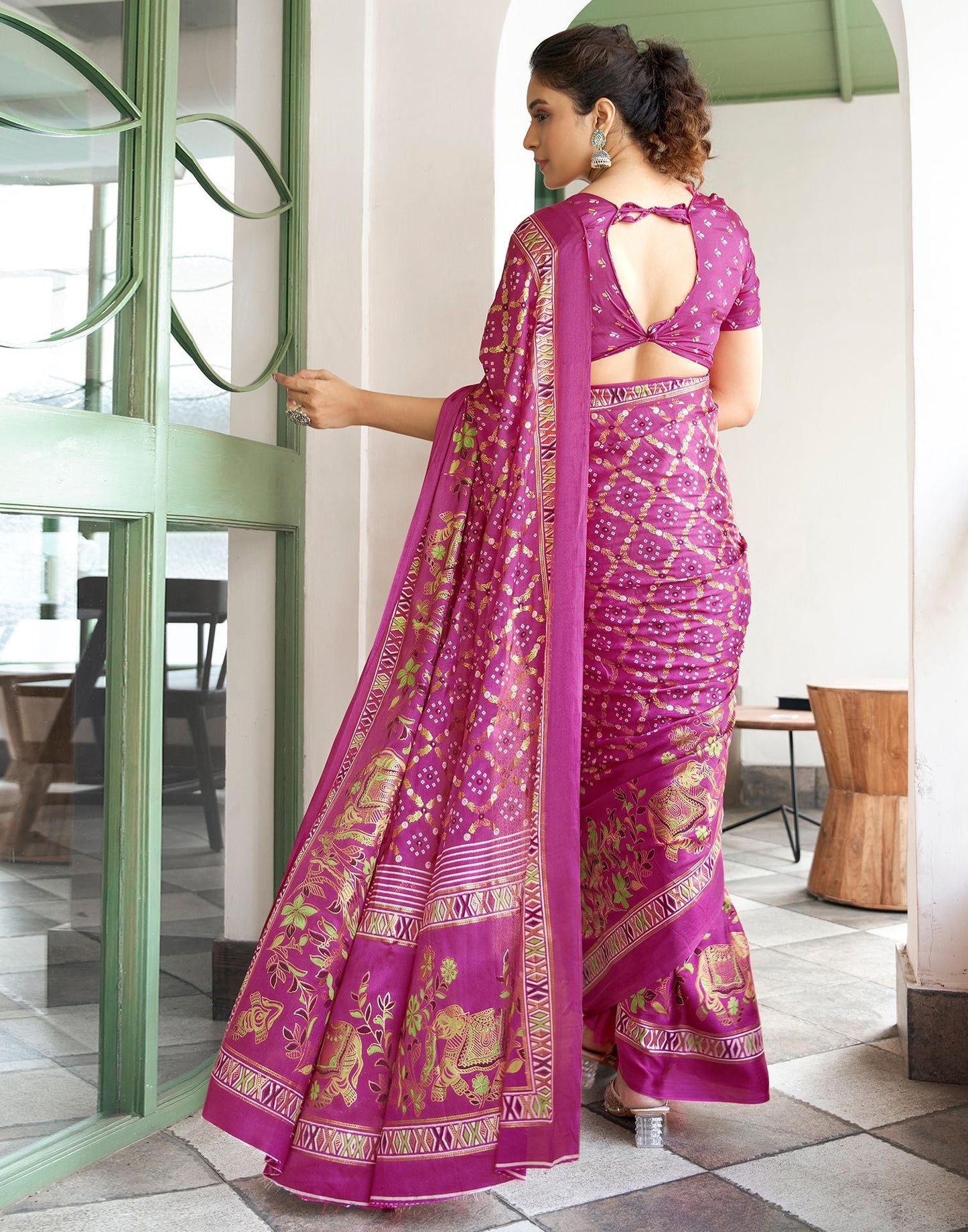 Rani Pink Printed Silk Saree