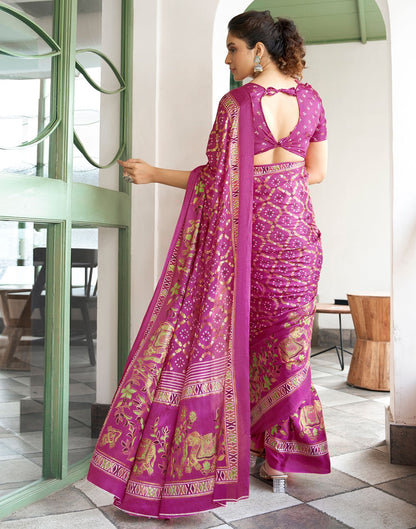 Rani Pink Printed Silk Saree