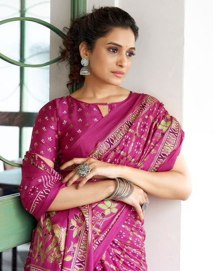 Rani Pink Printed Silk Saree