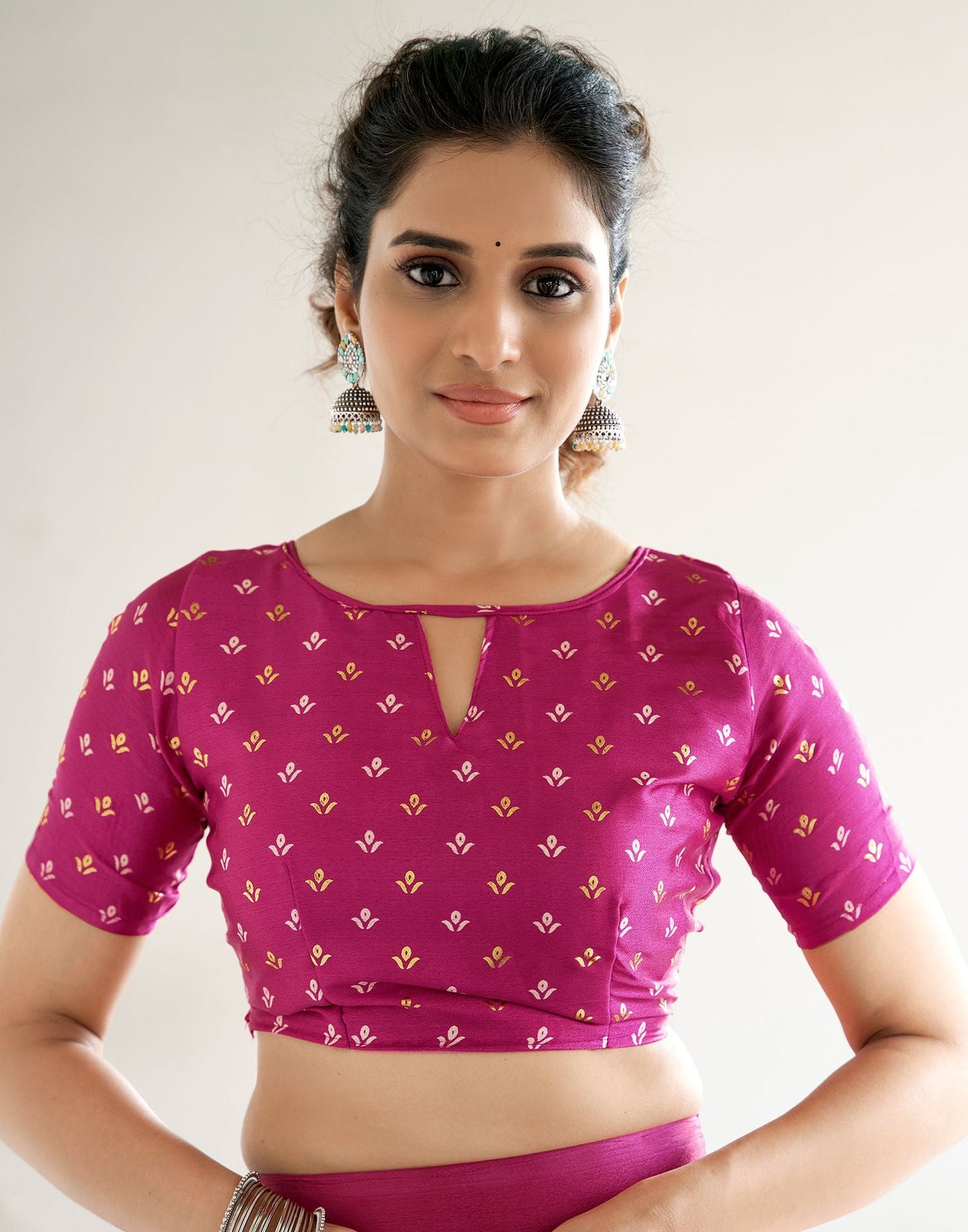 Rani Pink Printed Silk Saree