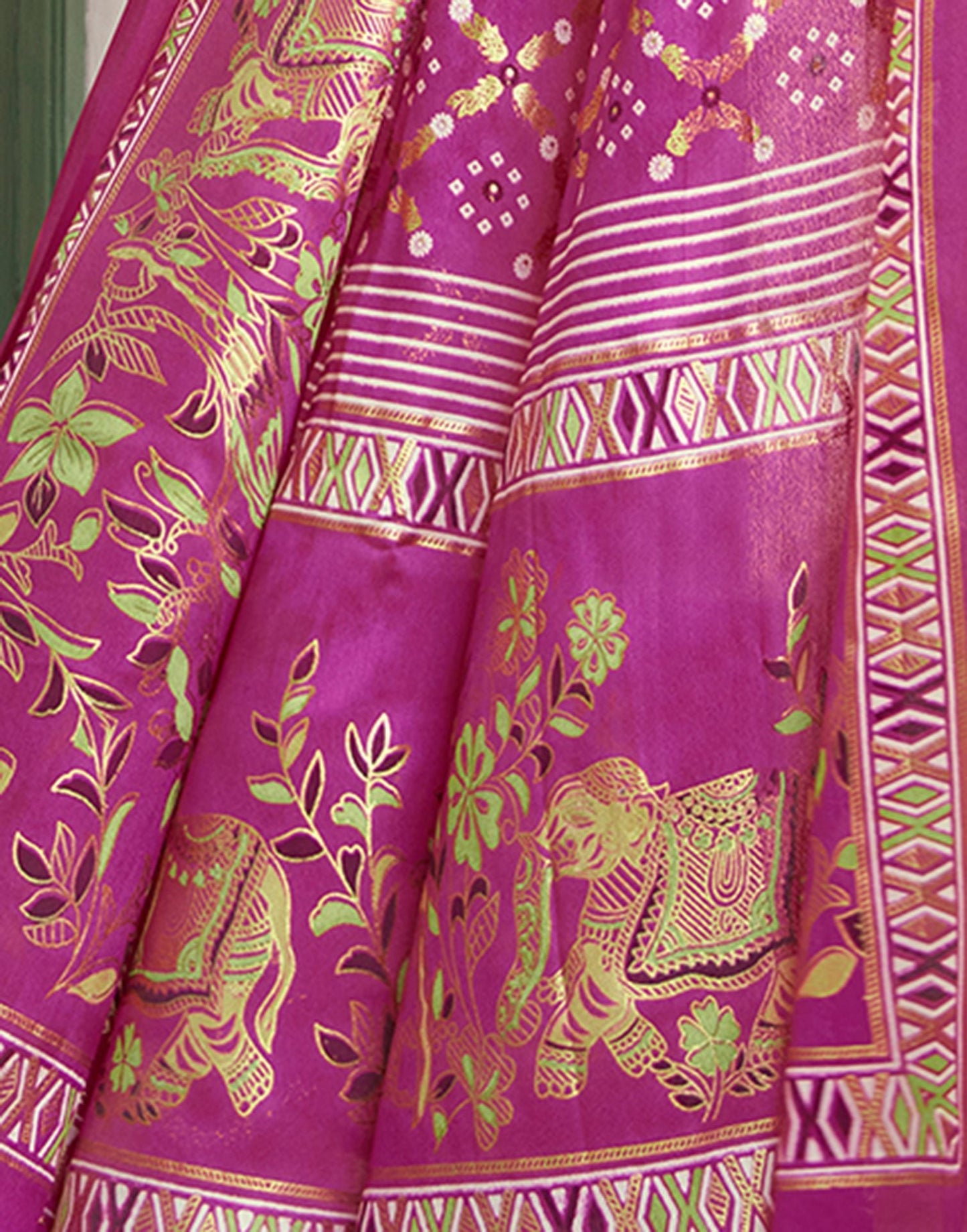 Rani Pink Printed Silk Saree